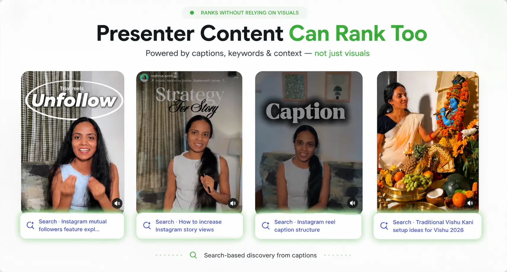 Instagram visual recognition case study — avial recipe reel ranked without caption or hashtags by Reshma Shaji